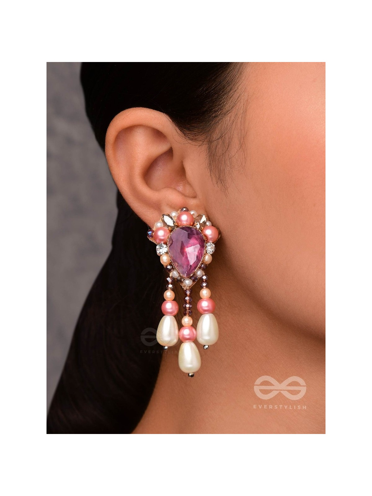 UTTARAVAIRI - THE DUSKY ELEGANCE - STONES, PEARLS AND BEADS EMBROIDERED EARRINGS