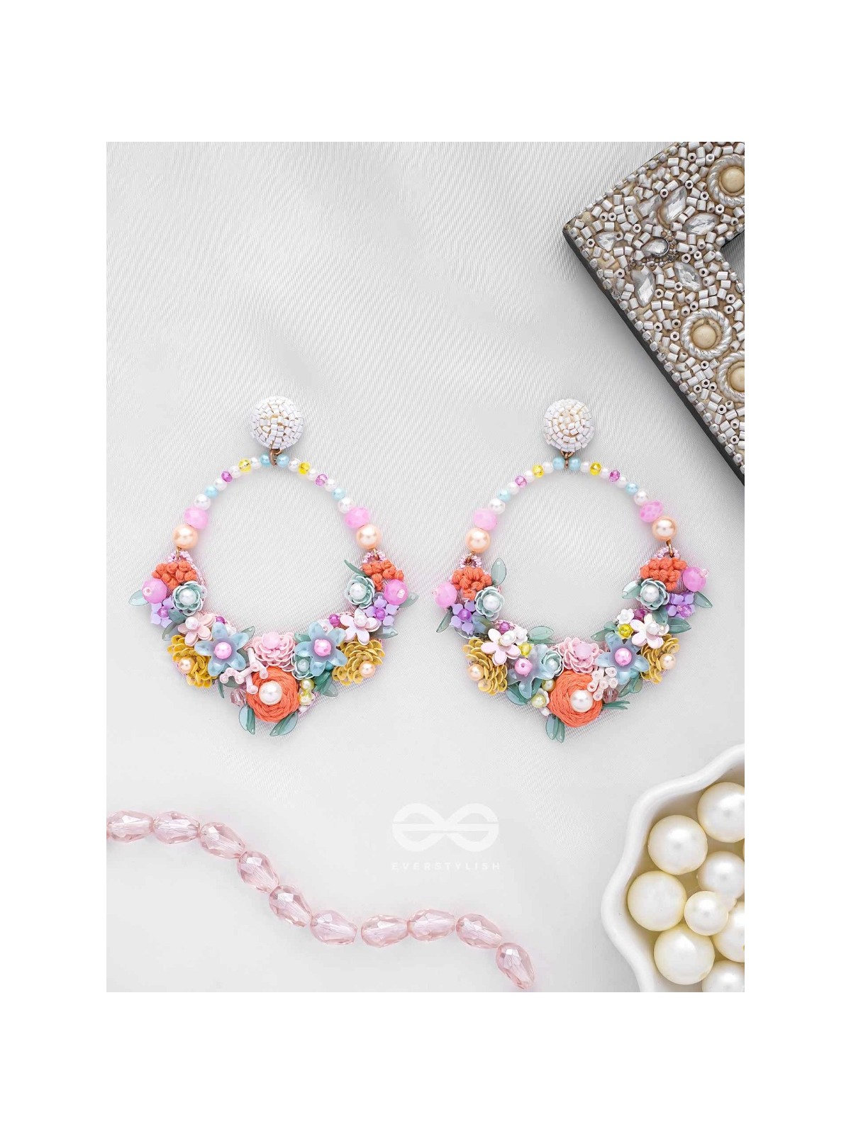 APANIDRA - THE FLORAL BEAUTY - SEQUINS, BEADS AND PEARLS EMBROIDERED EARRINGS