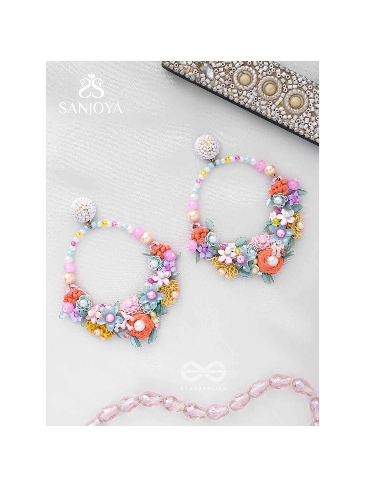 APANIDRA - THE FLORAL BEAUTY - SEQUINS, BEADS AND PEARLS EMBROIDERED EARRINGS