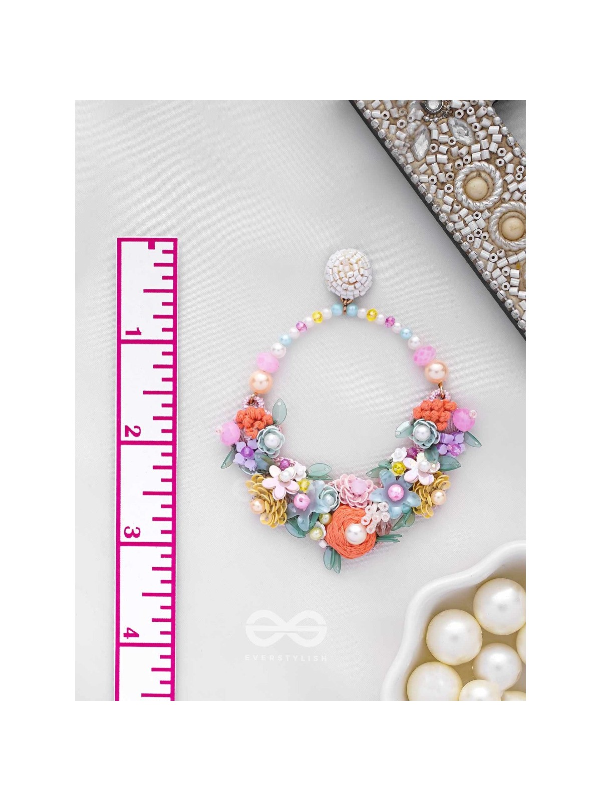 APANIDRA - THE FLORAL BEAUTY - SEQUINS, BEADS AND PEARLS EMBROIDERED EARRINGS