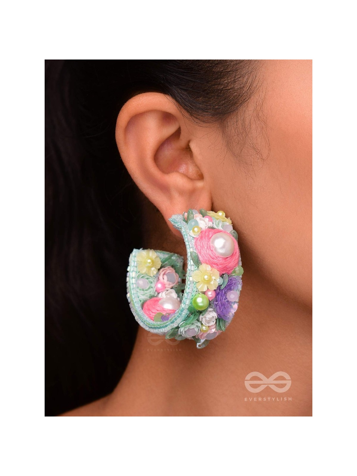 ABHICHARINI - THE ENCHANTRESS BOUQUET - SEQUINS, PEARLS AND BEADS EMBROIDERED EARRINGS