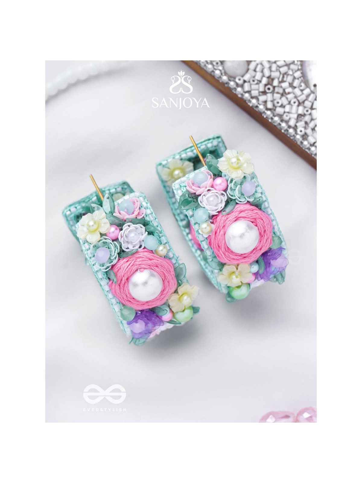 ABHICHARINI - THE ENCHANTRESS BOUQUET - SEQUINS, PEARLS AND BEADS EMBROIDERED EARRINGS