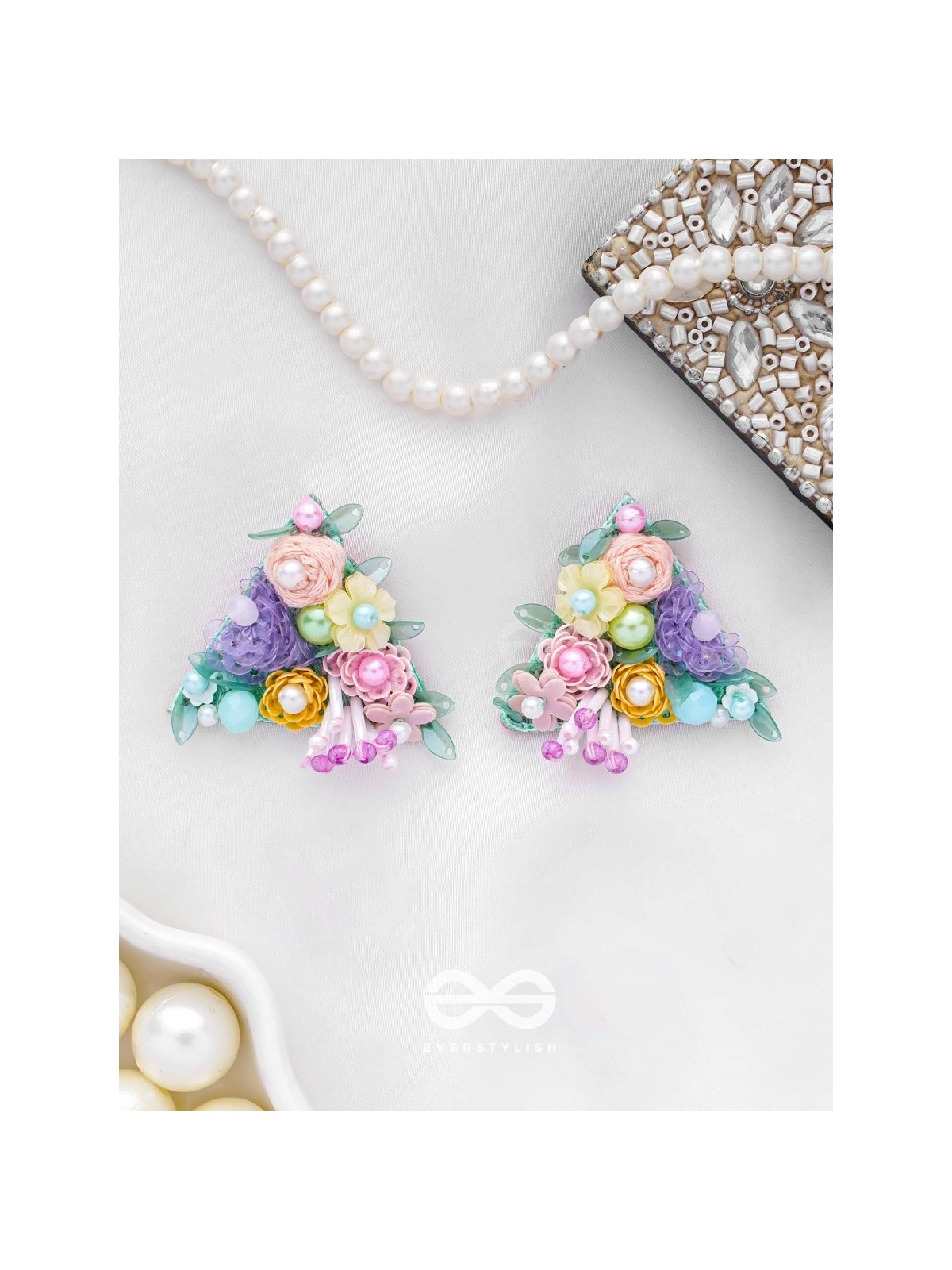 PRASUVANI - BLOOMING INTO SPRING - SEQUINS, BEADS AND PEARLS EMBROIDERED STUD EARRINGS