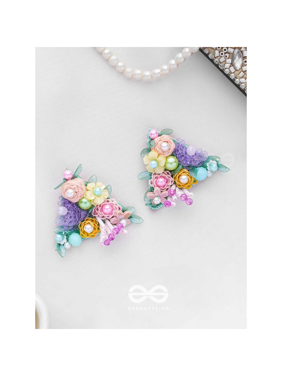 PRASUVANI - BLOOMING INTO SPRING - SEQUINS, BEADS AND PEARLS EMBROIDERED STUD EARRINGS