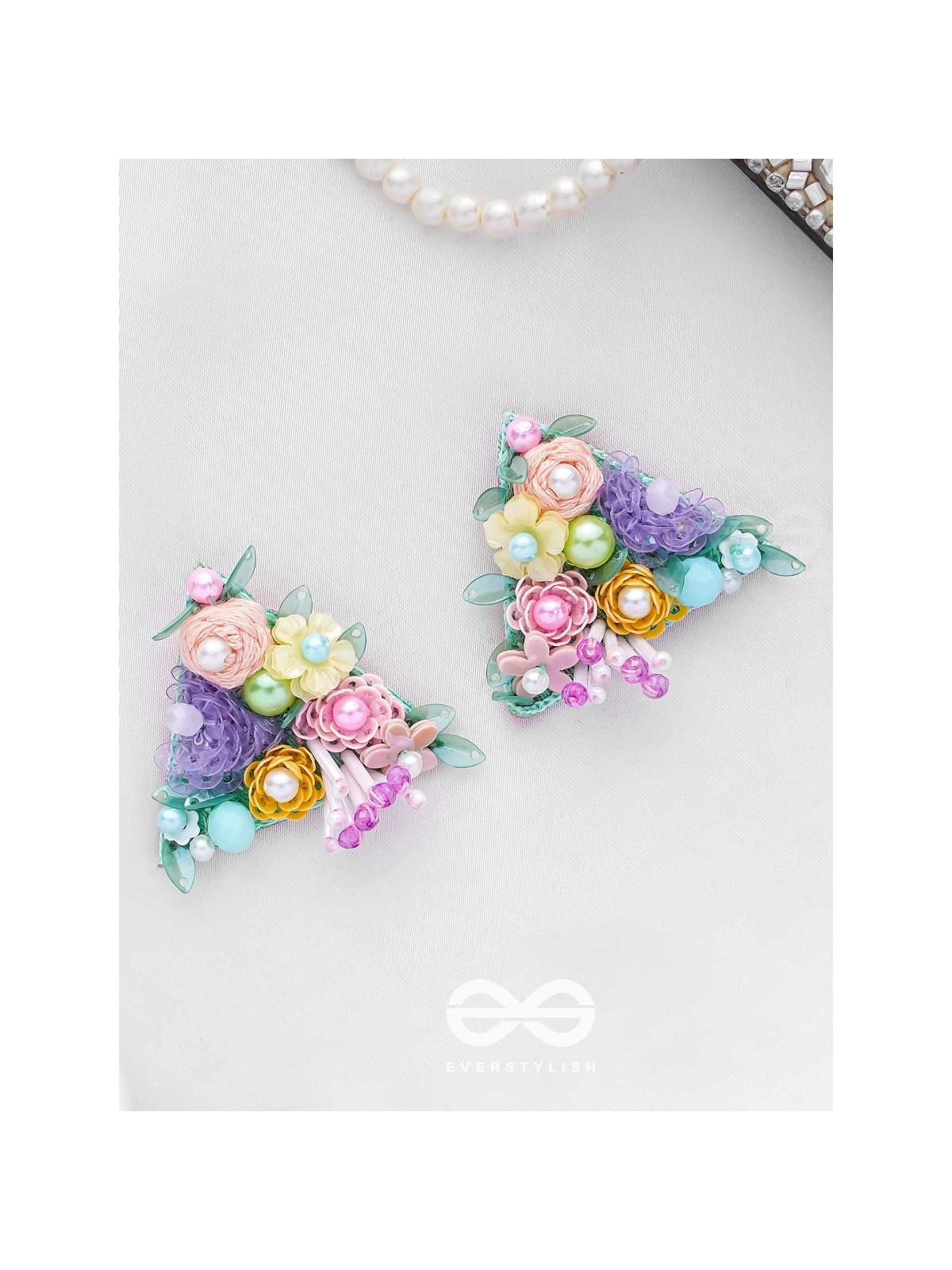 PRASUVANI - BLOOMING INTO SPRING - SEQUINS, BEADS AND PEARLS EMBROIDERED STUD EARRINGS
