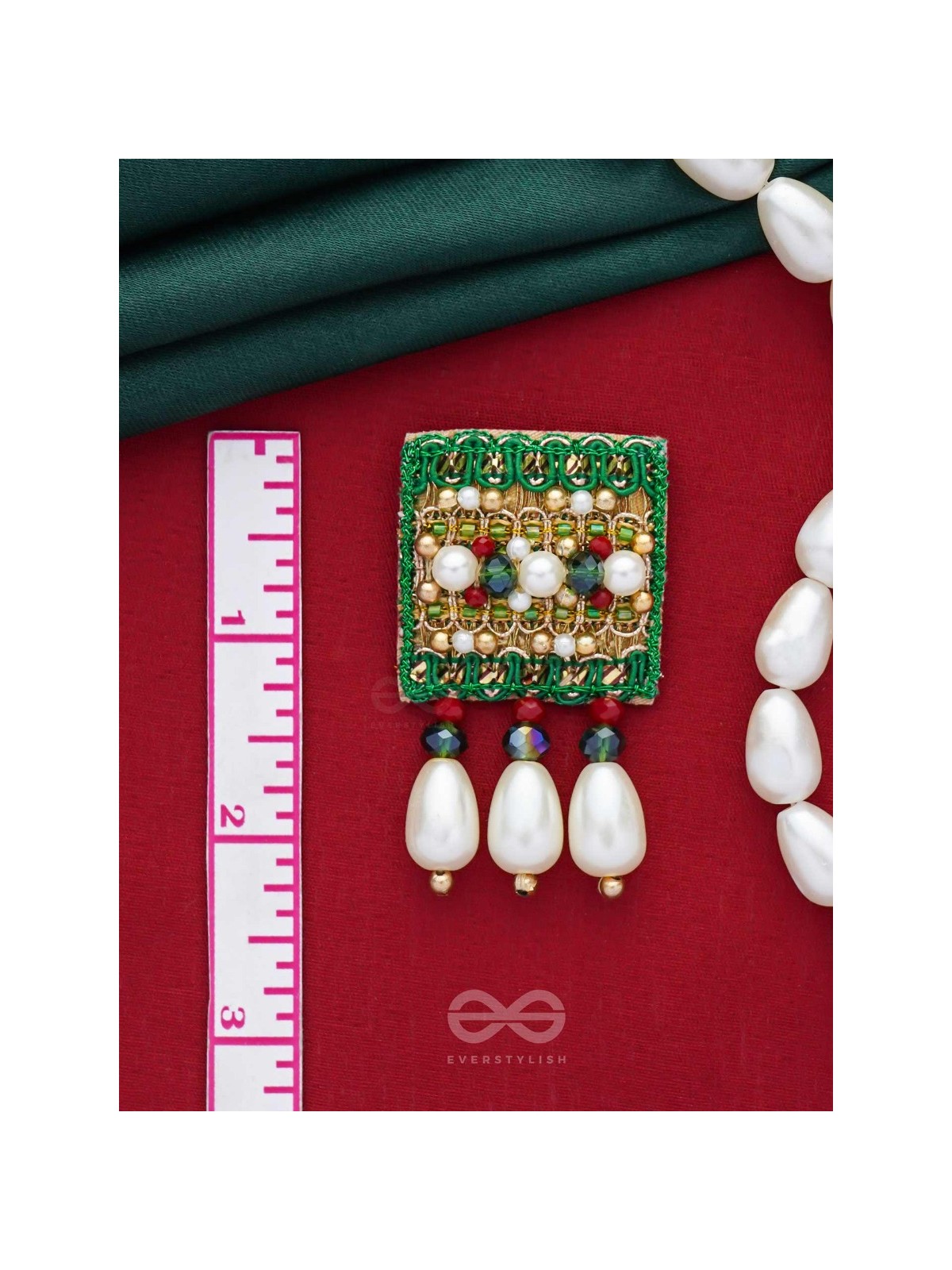 Kasisa - Scarlet's Secret Garden - Beads And Pearls Hand Embroidered Earrings