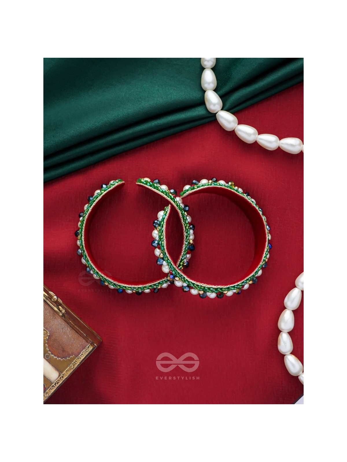 Parnaya - The Rosy Forest - Pearls, Cutdana And Beads Hand Embroidered Bangles (Set Of 2)