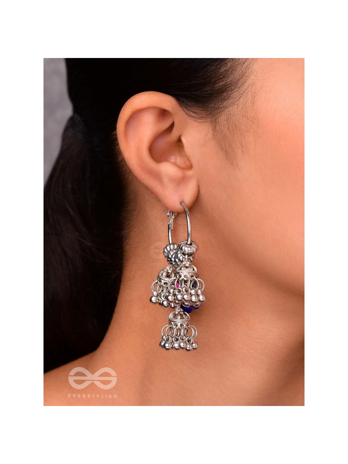 THE WHIMSICAL DREAMCATCHER - EMBELLISHED OXIDISED JHUMKA EARRINGS