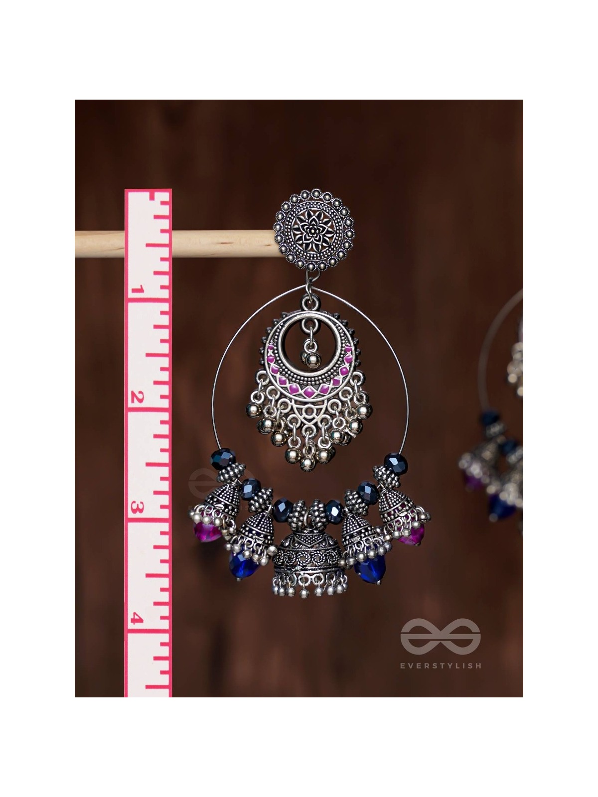  DUSKY SKYLINE ELEGANCE - STATEMENT EMBELLISHED OXIDISED JHUMKA EARRINGS
