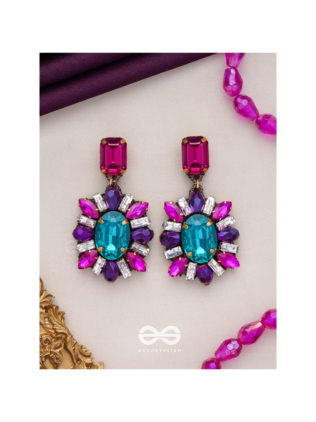 RATNAVILASINI - DECORATED IN JEWELS - STONE EMBROIDERED EARRINGS