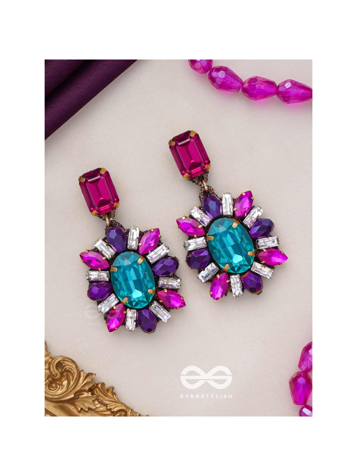 RATNAVILASINI - DECORATED IN JEWELS - STONE EMBROIDERED EARRINGS