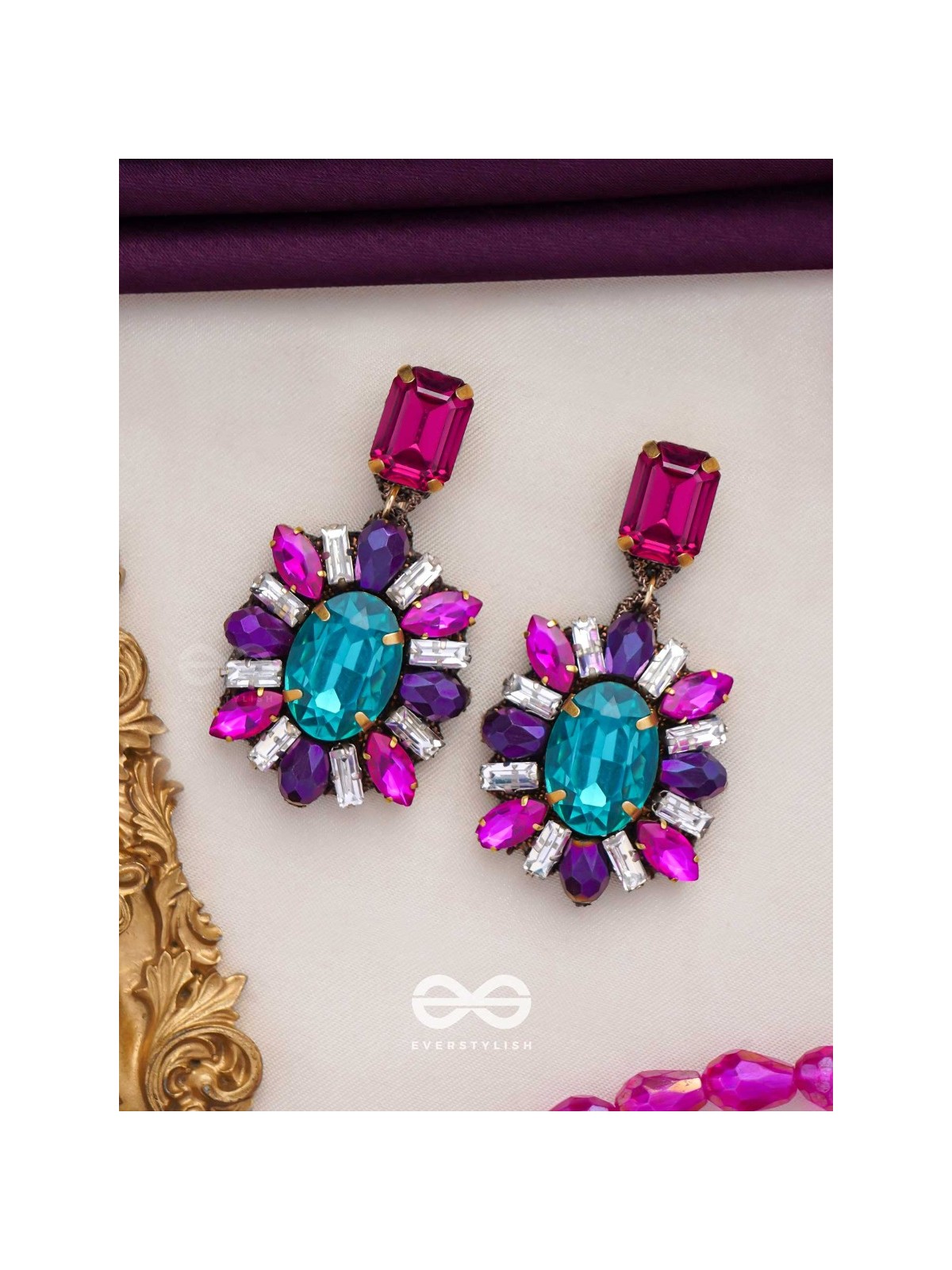 RATNAVILASINI - DECORATED IN JEWELS - STONE EMBROIDERED EARRINGS