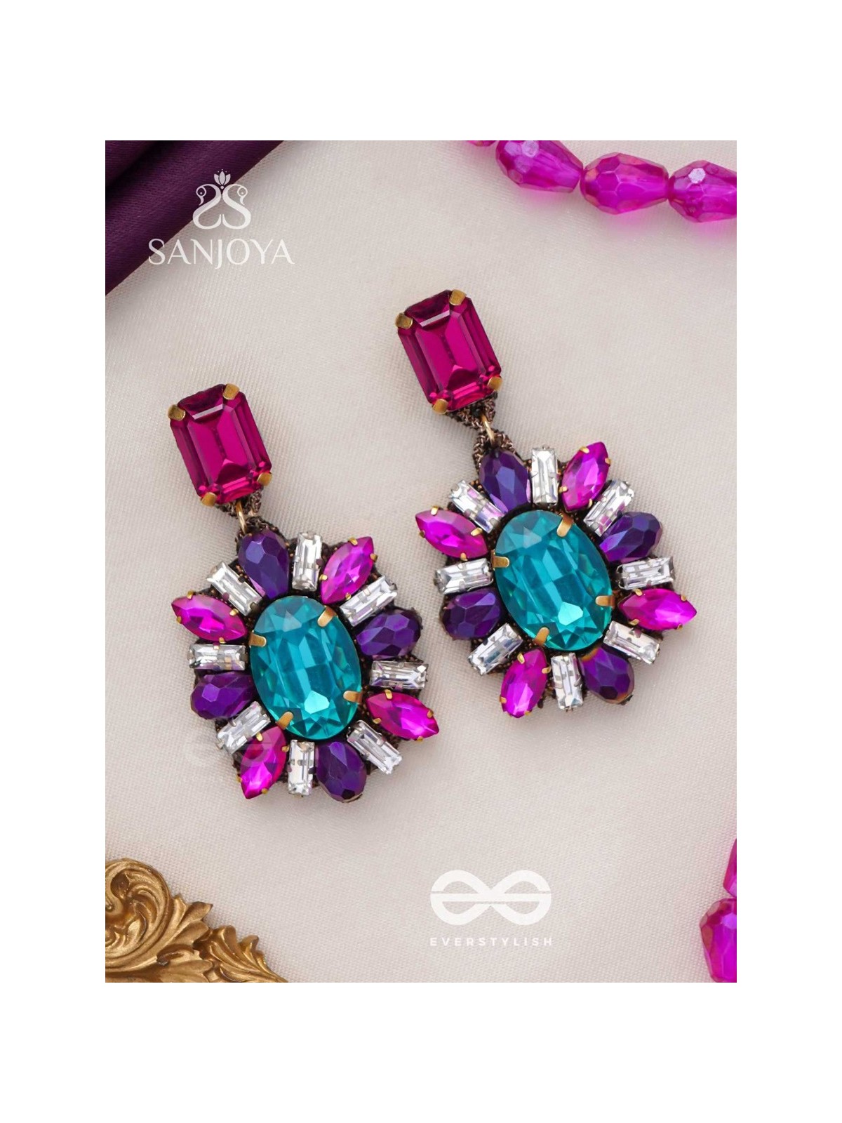 RATNAVILASINI - DECORATED IN JEWELS - STONE EMBROIDERED EARRINGS