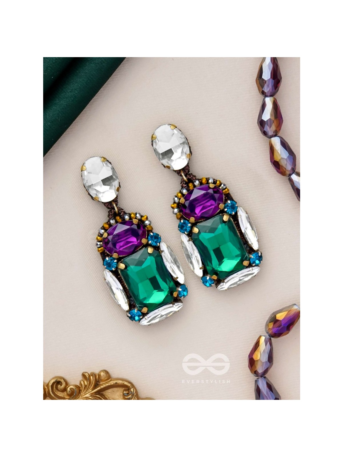 Vibhushita - Adorned With Gems - Stone Hand Embroidered Earrings