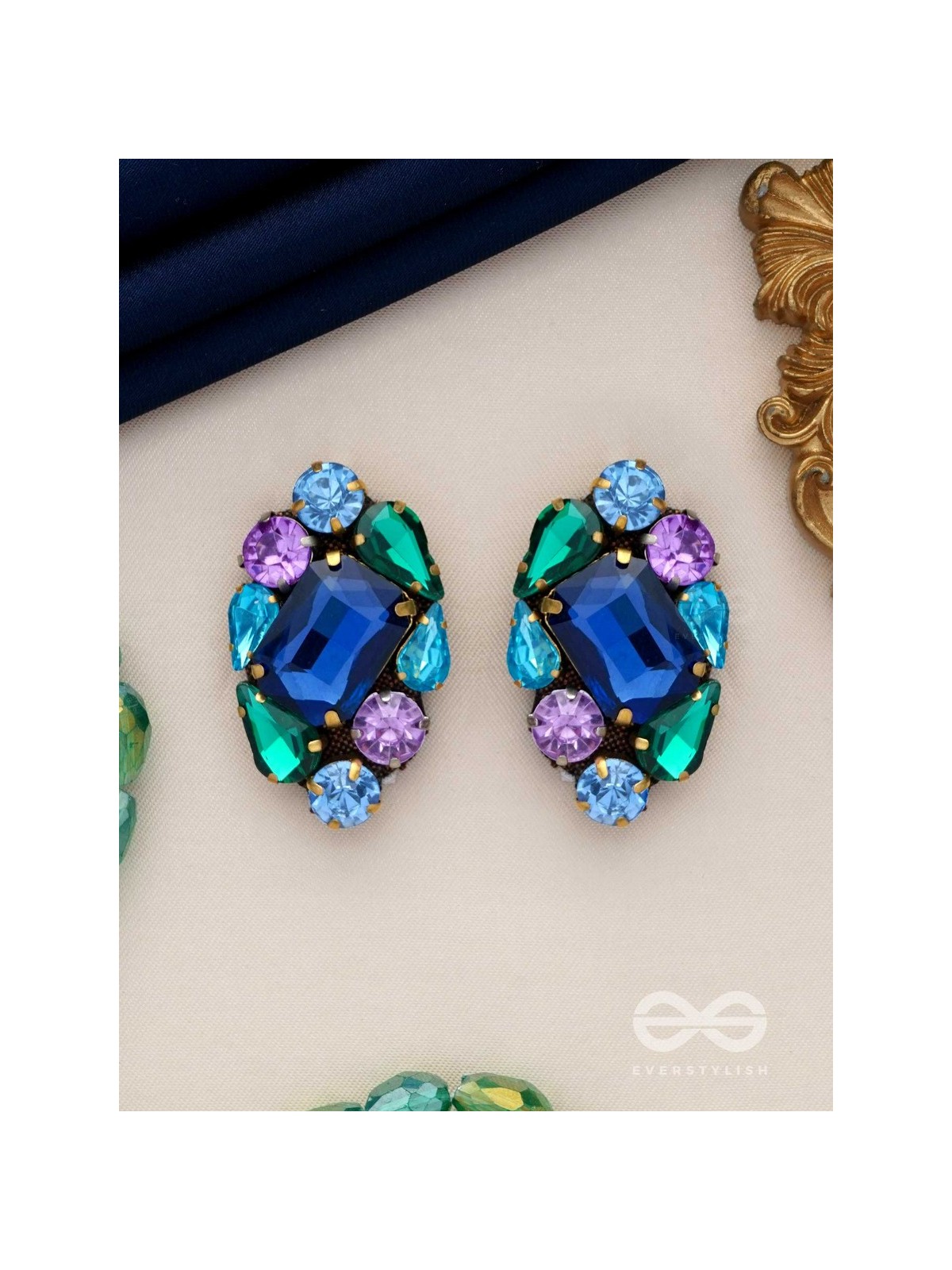 Ratnakunja - Cluster of Gems - Stone embroidered earrings 