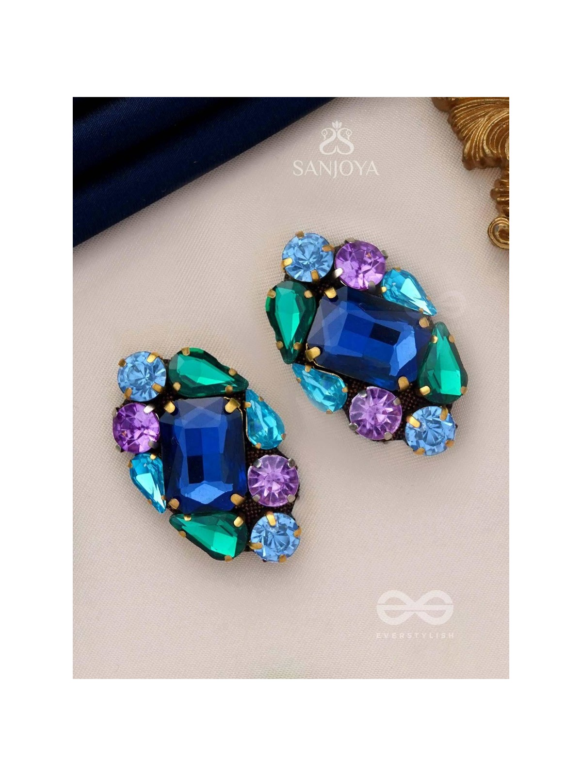 Ratnakunja - Cluster of Gems - Stone embroidered earrings 