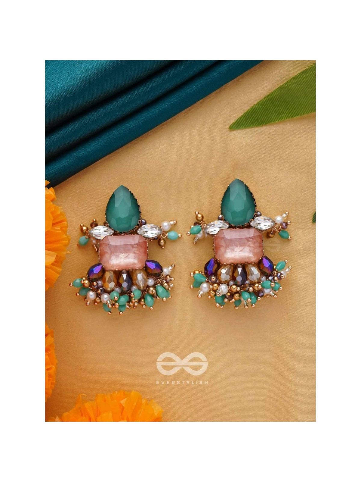 VEDHANIK - THE GEMFIRE SPARKLE - STONE AND BEADS EMBROIDERED EARRINGS