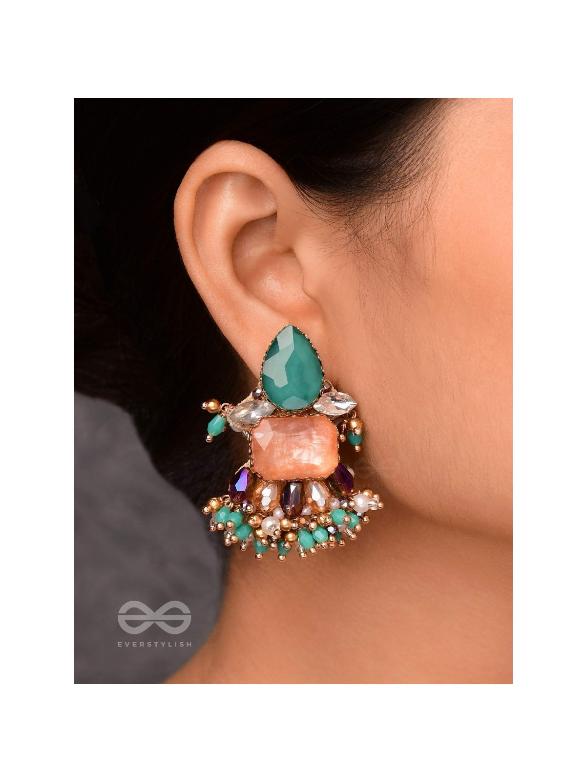 VEDHANIK - THE GEMFIRE SPARKLE - STONE AND BEADS EMBROIDERED EARRINGS