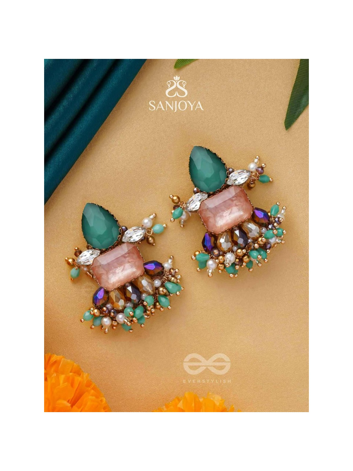 VEDHANIK - THE GEMFIRE SPARKLE - STONE AND BEADS EMBROIDERED EARRINGS