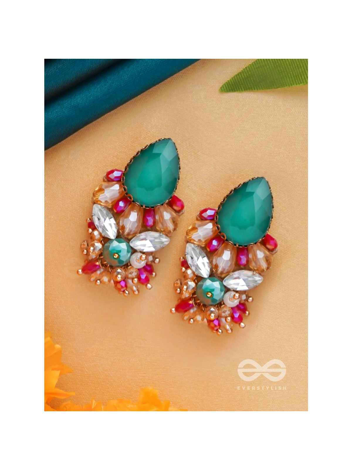 RATNAADHYA - ABOUNDING IN JEWELS - STONES AND BEADS EMBROIDERED EARRINGS