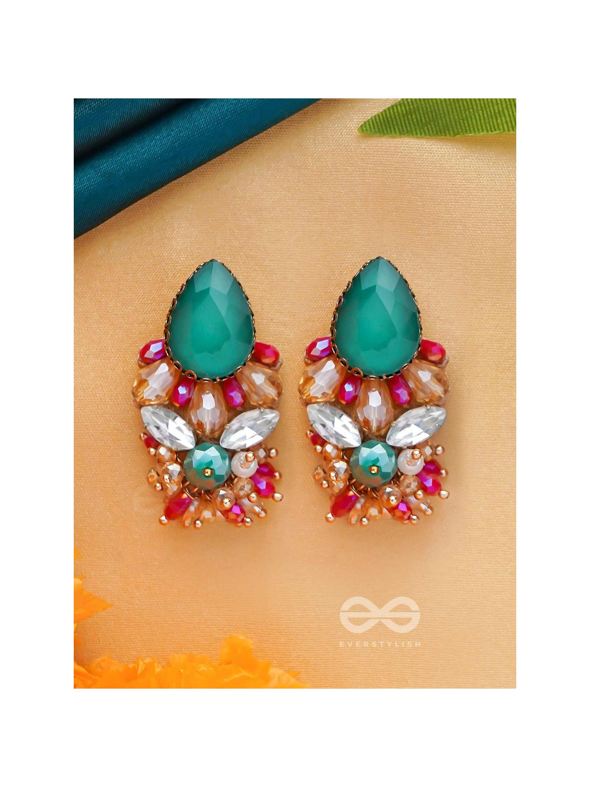RATNAADHYA - ABOUNDING IN JEWELS - STONES AND BEADS EMBROIDERED EARRINGS