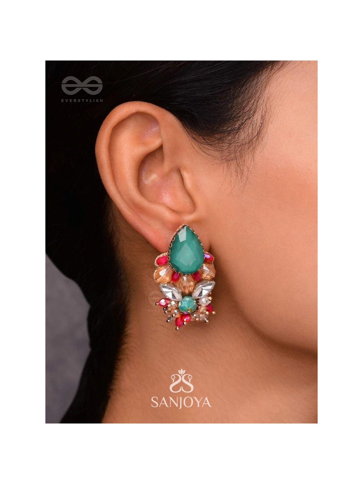 RATNAADHYA - ABOUNDING IN JEWELS - STONES AND BEADS EMBROIDERED EARRINGS