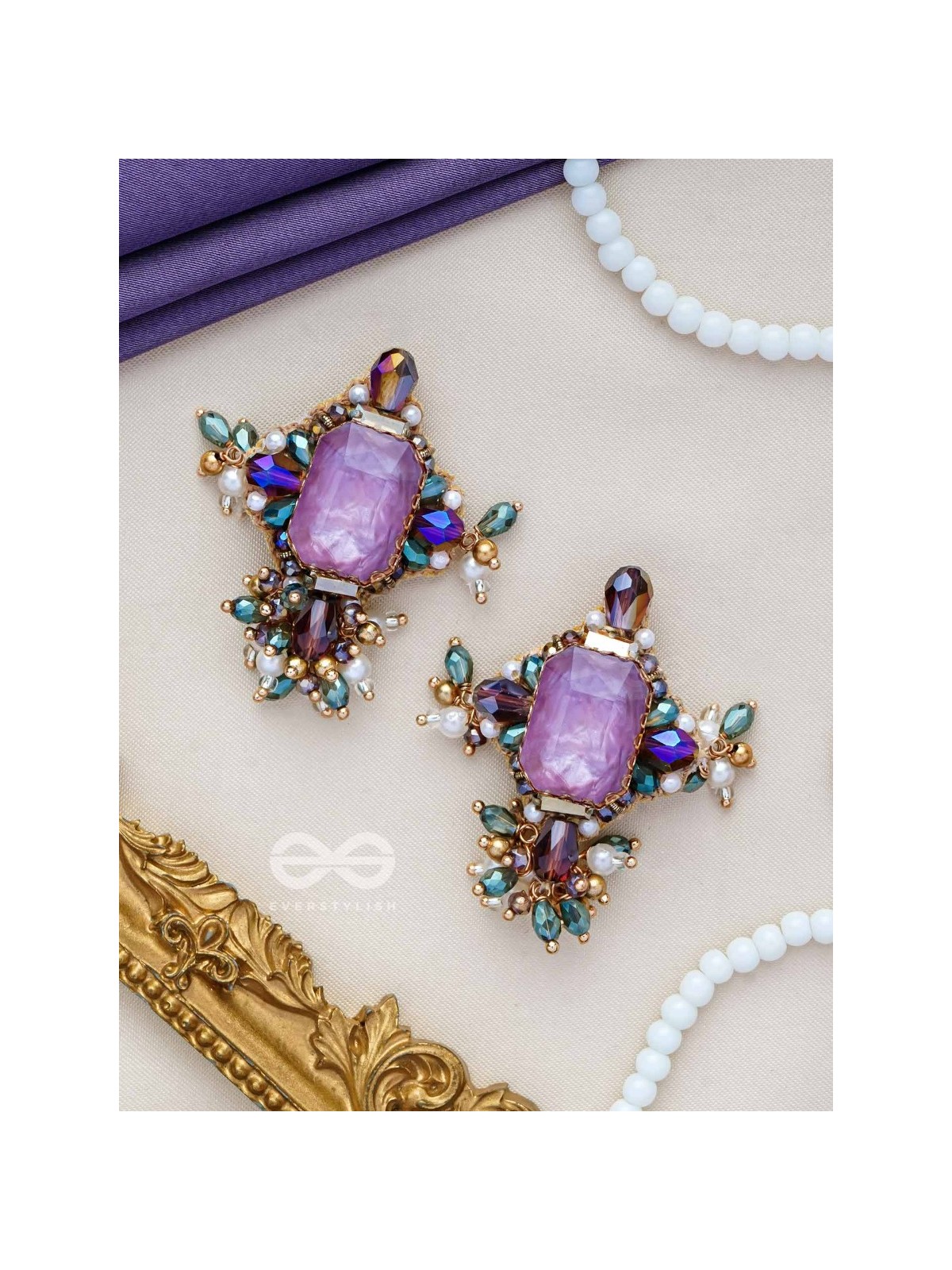 SHILEYA - THE CRYSTAL HARMONY - STONE AND BEADS EMBROIDERED EARRINGS