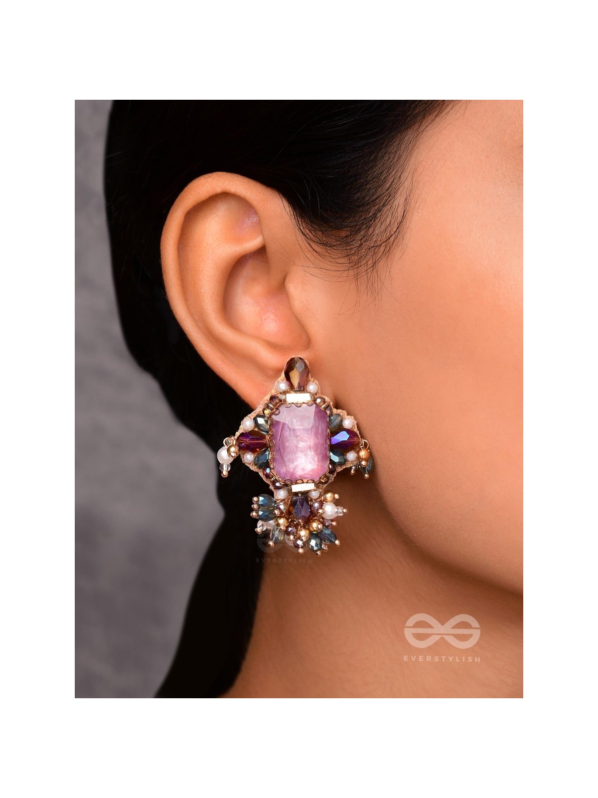 SHILEYA - THE CRYSTAL HARMONY - STONE AND BEADS EMBROIDERED EARRINGS