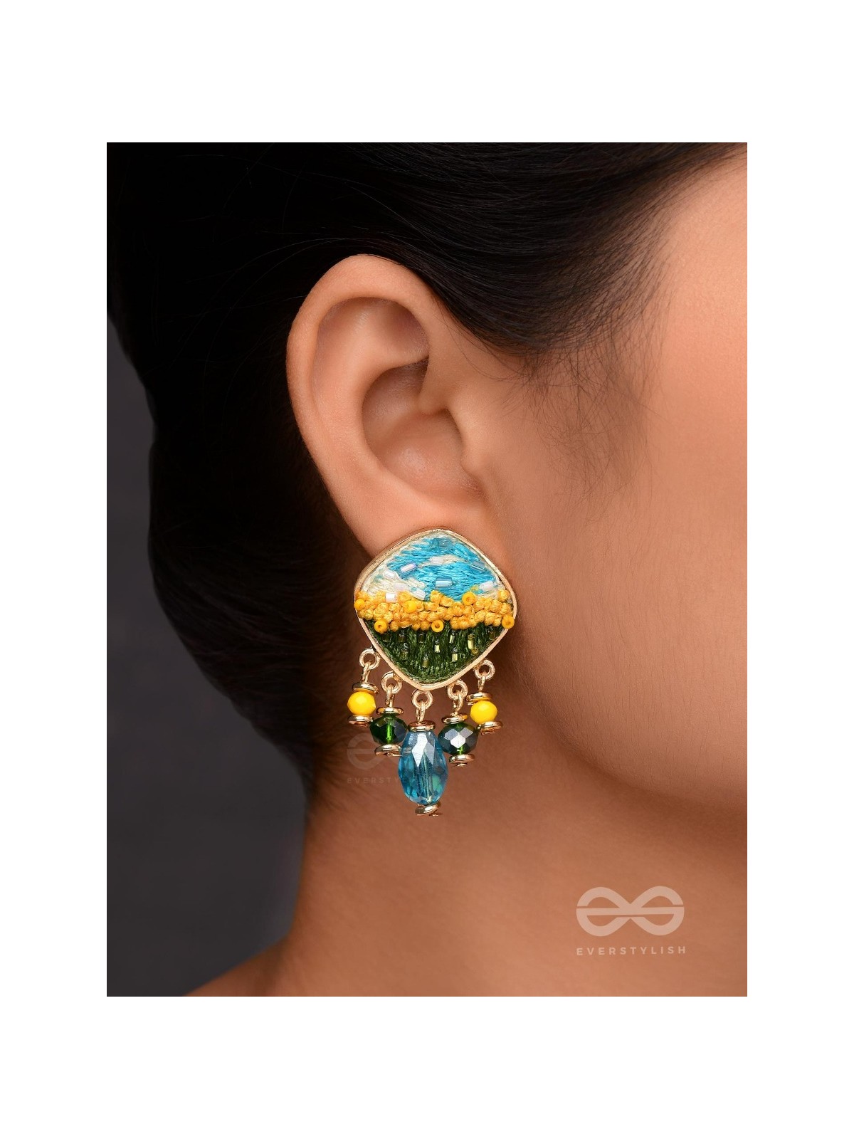 ADHITA - THE BLOOMING NATURE - RESHAM AND BEADS EMBROIDERED EARRINGS