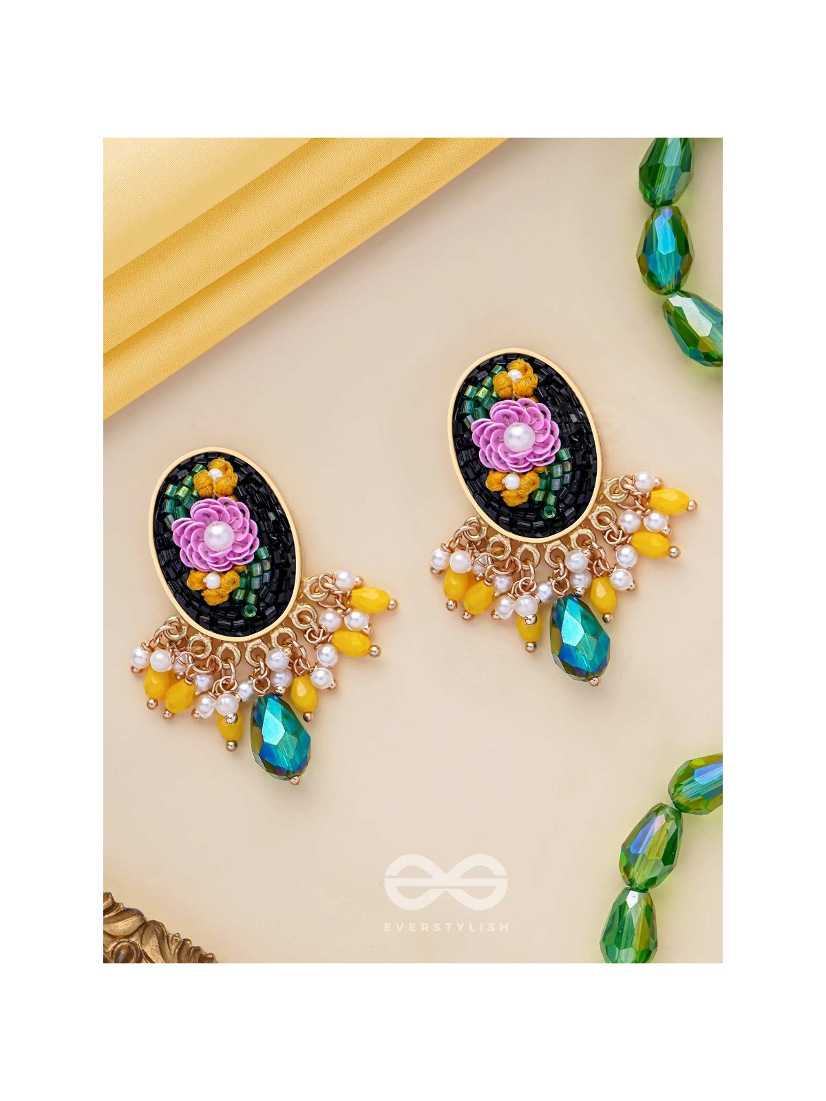 KOUSHA - A FLOWER BUD - SEQUINS, BEADS AND CUT DANA EMBROIDERED EARRINGS