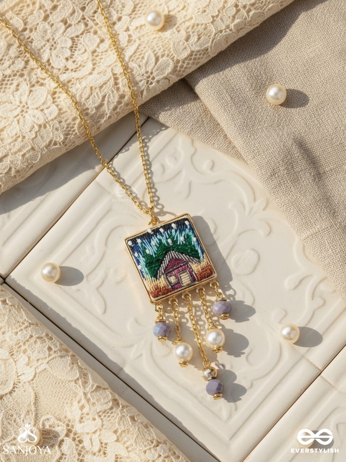 Damya - The Dreamhouse Heaven - Golden Embellished Hand Embroidered Neckpiece