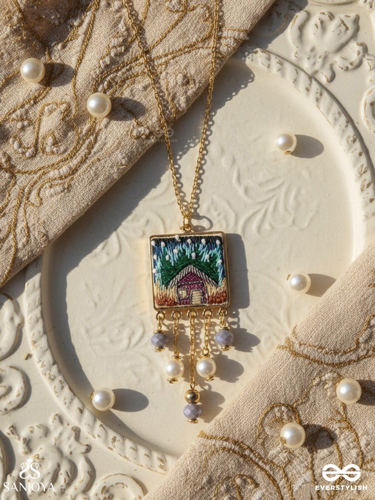 Damya - The Dreamhouse Heaven - Golden Embellished Hand Embroidered Neckpiece