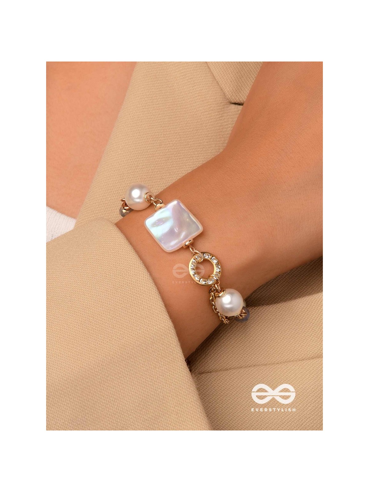 CLASSIC IVORY ALLURE - GOLDEN EMBELLISHED BRACELET WITH ANTI TARNISH COATING 