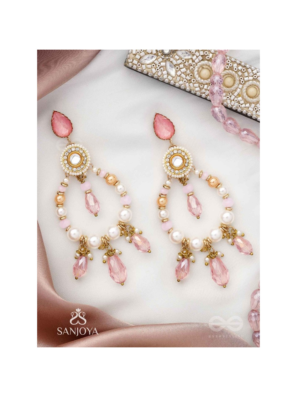 Uthila - Rosey Glow Gala - Golden Embellished Earrings