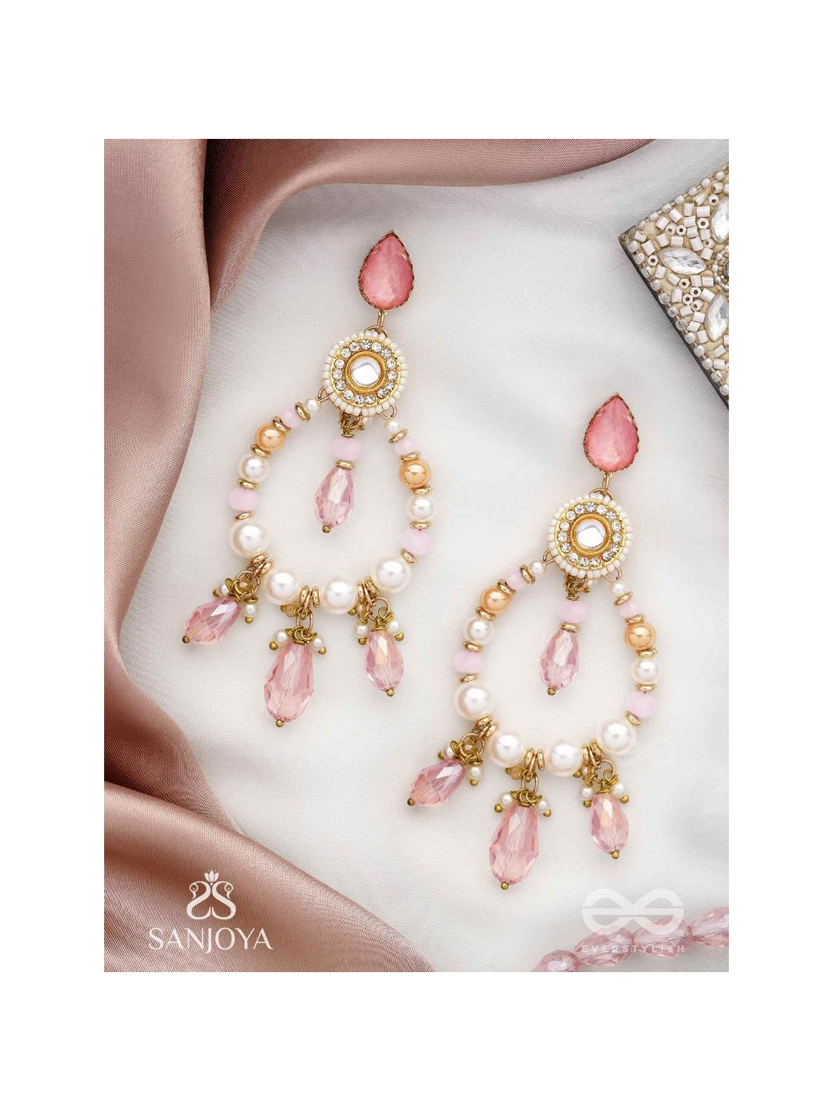 Uthila - Rosey Glow Gala - Golden Embellished Earrings