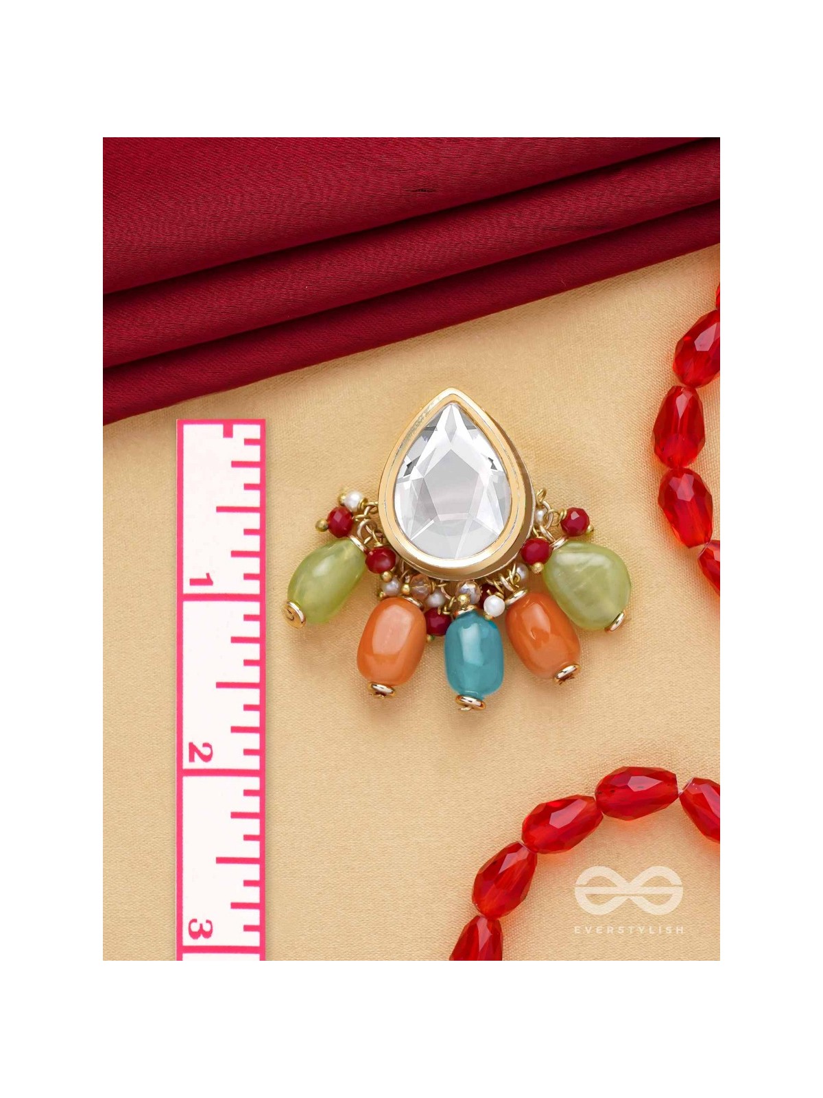 Ravih - The Sun Loving - Golden Embellished Polki And Kundan Finished Earrings (Multicolor)