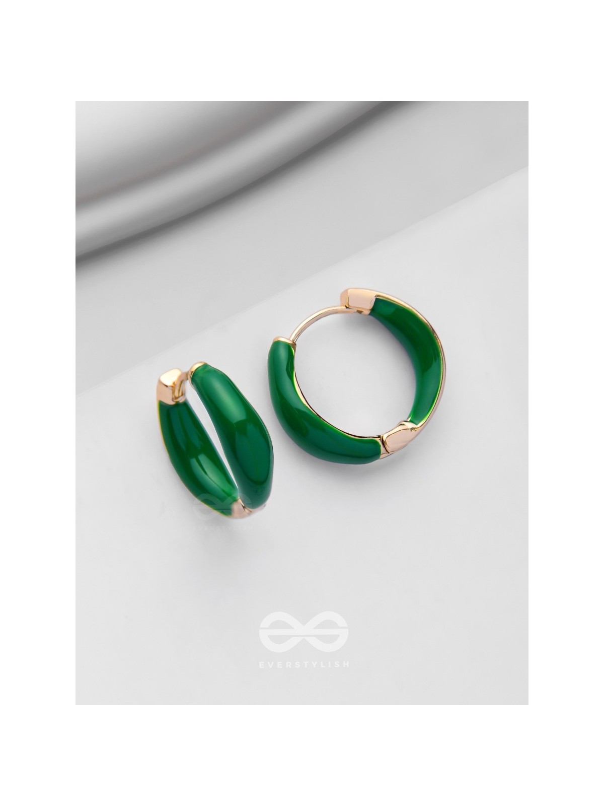 LUXE LITTLE LOOPS - GOLDEN EMBELLISHED HOOP EARRINGS (GREEN)