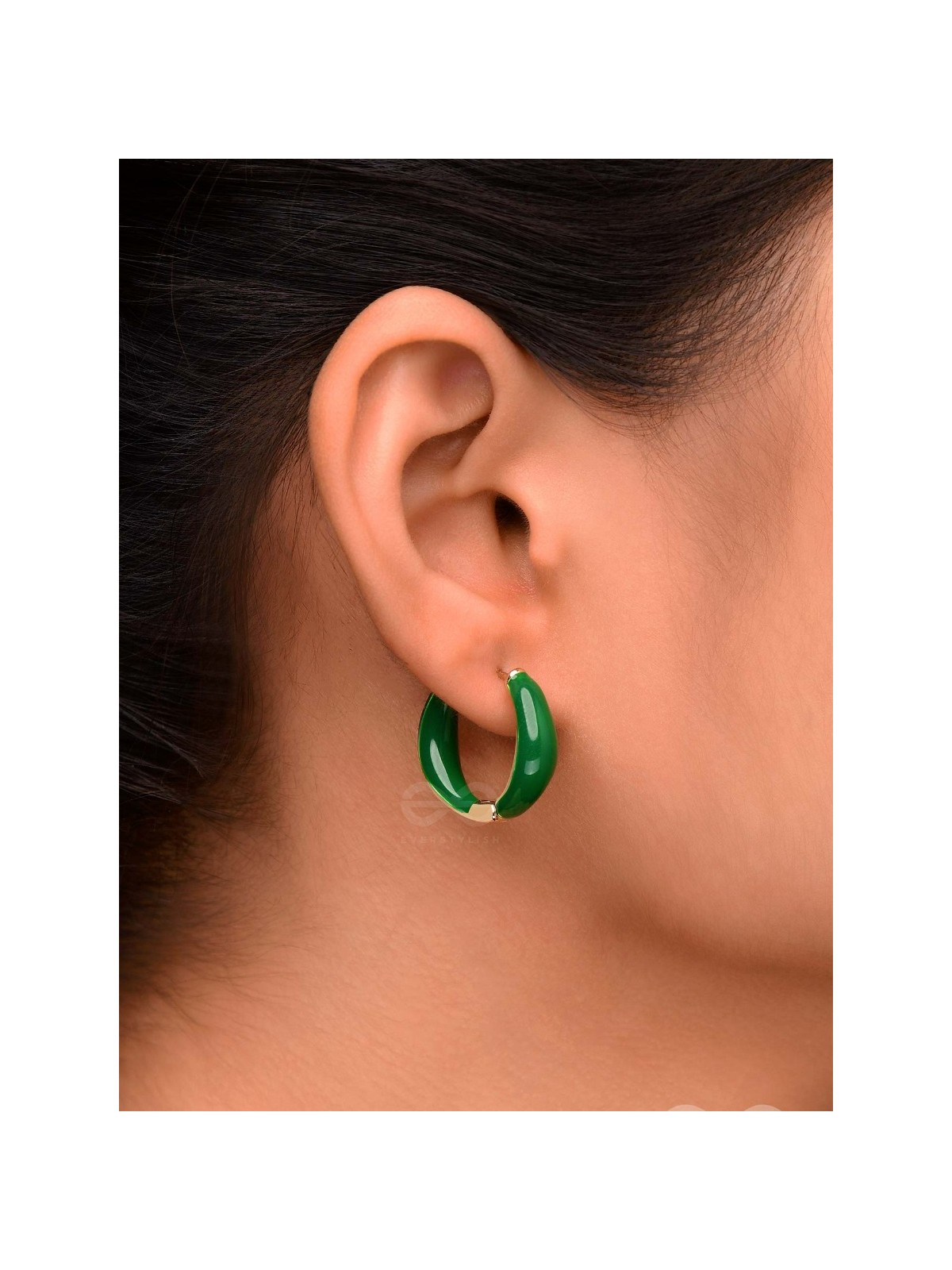 LUXE LITTLE LOOPS - GOLDEN EMBELLISHED HOOP EARRINGS (GREEN)