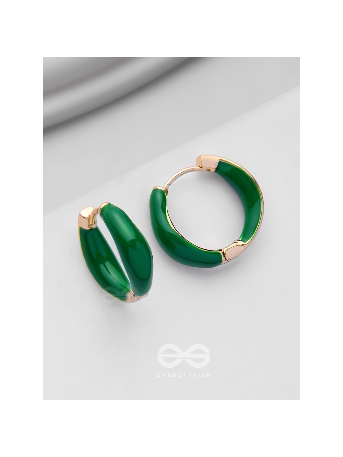 LUXE LITTLE LOOPS - GOLDEN EMBELLISHED HOOP EARRINGS (GREEN)