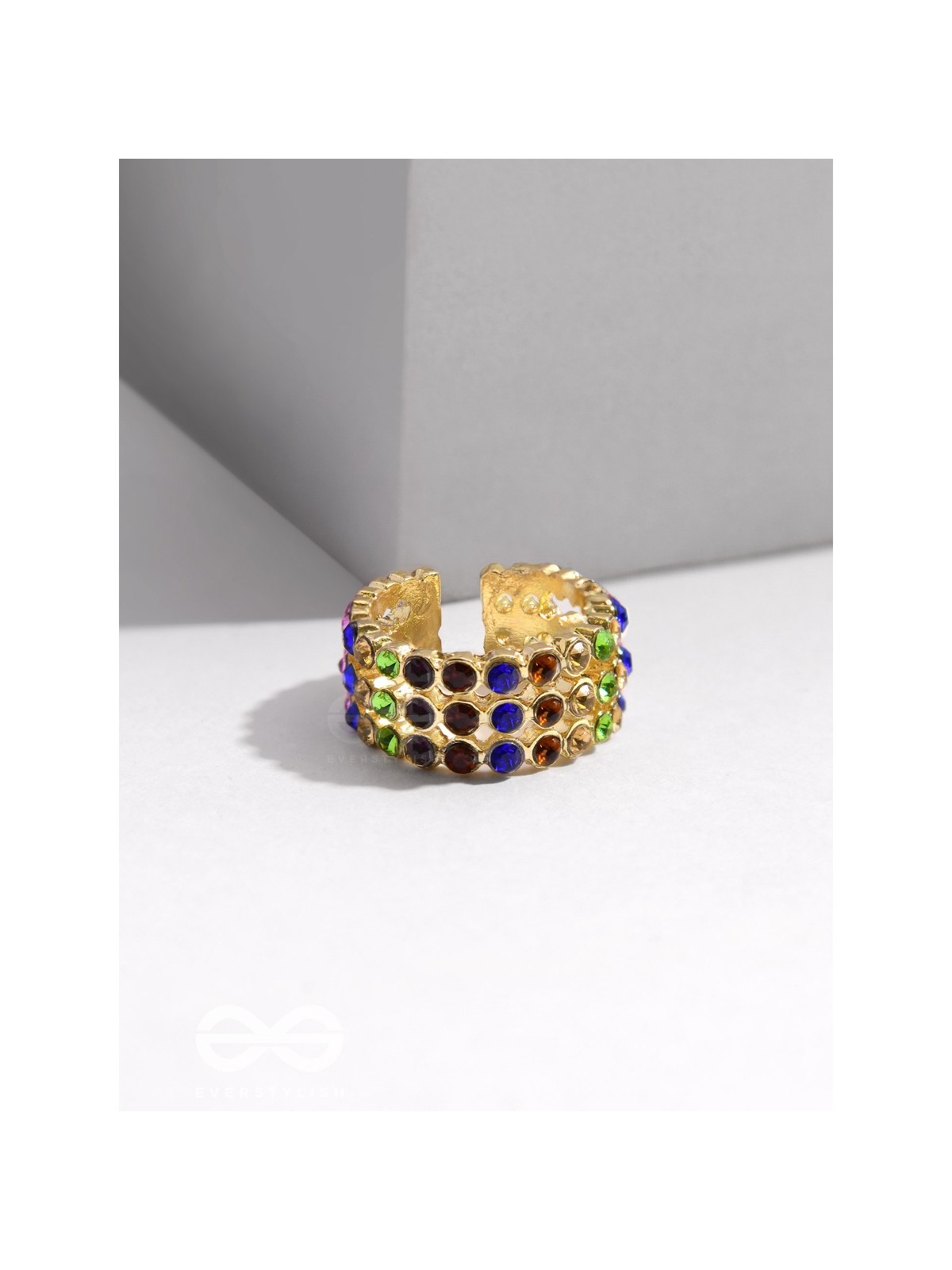 PRISM SPARKLERS - GOLDEN EMBELLISHED RING (MULTICOLOR)