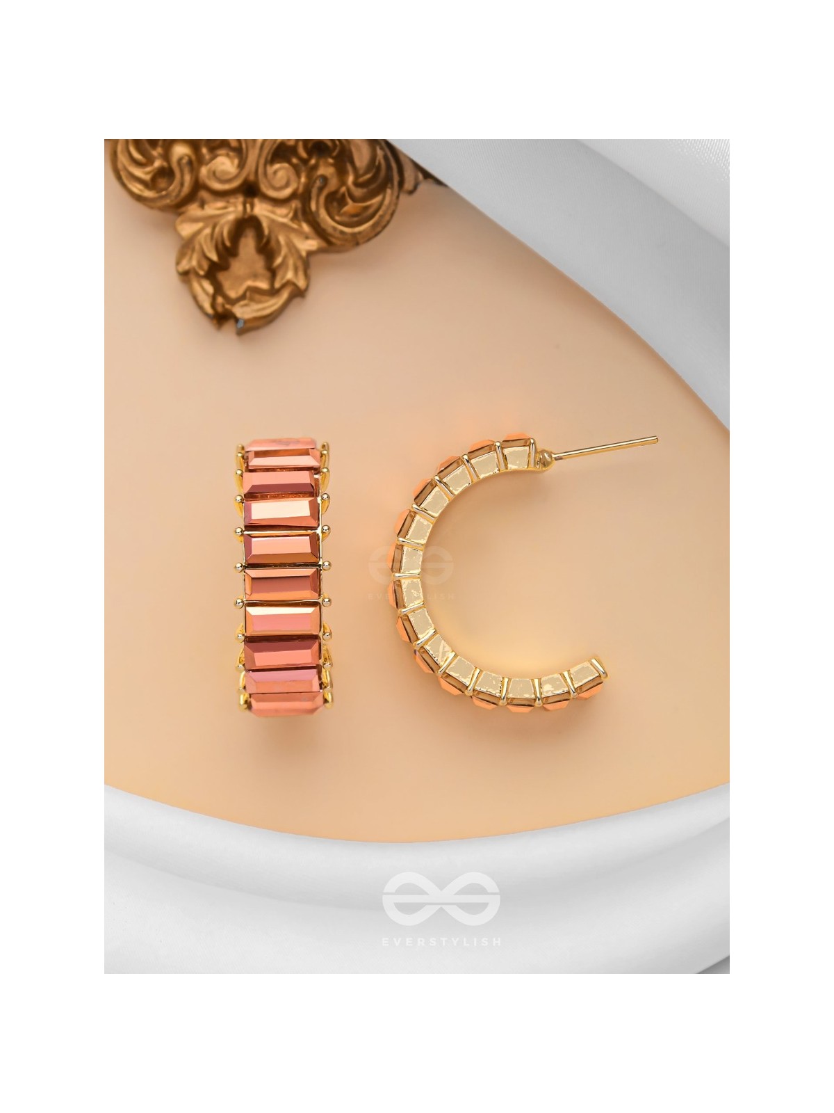 CRYSTAL GALAXIES - GOLDEN EMBELLISHED EARRINGS (PEACH)