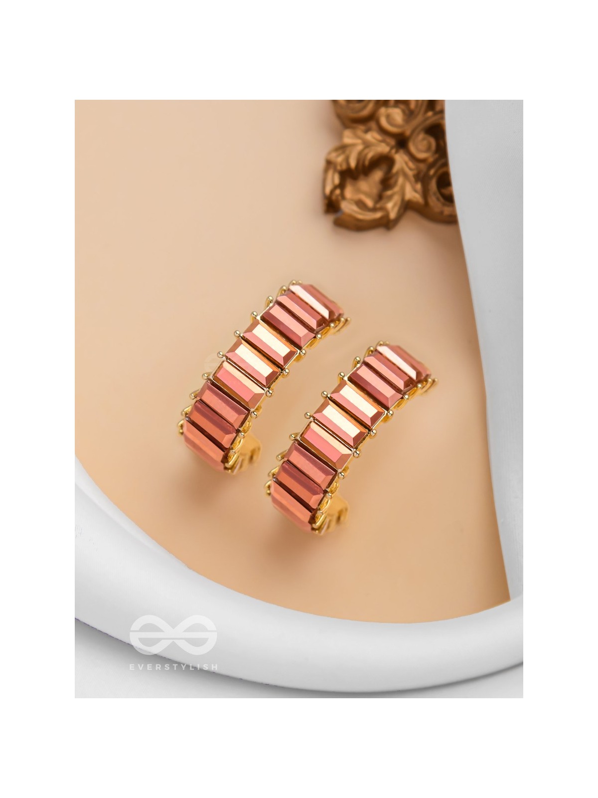 CRYSTAL GALAXIES - GOLDEN EMBELLISHED EARRINGS (PEACH)