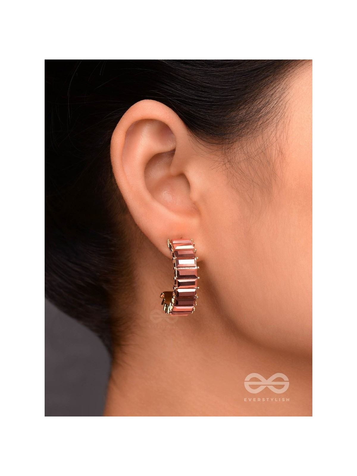 CRYSTAL GALAXIES - GOLDEN EMBELLISHED EARRINGS (PEACH)