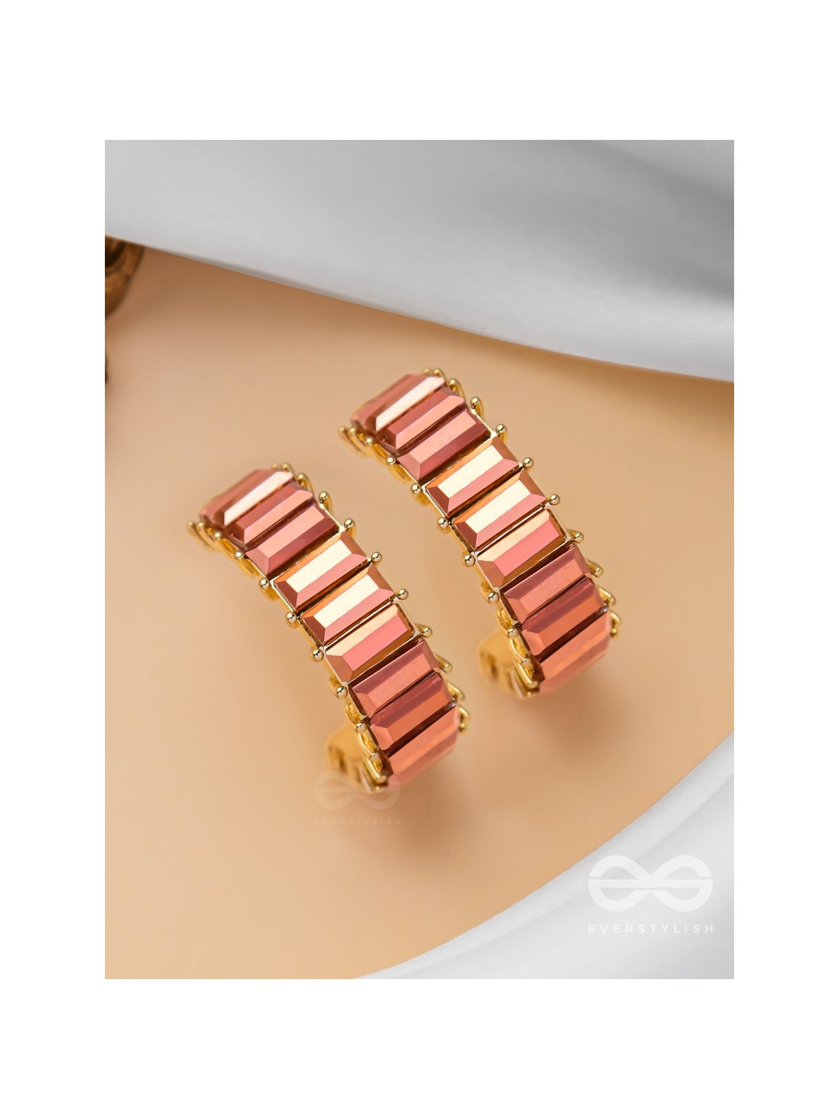 CRYSTAL GALAXIES - GOLDEN EMBELLISHED EARRINGS (PEACH)