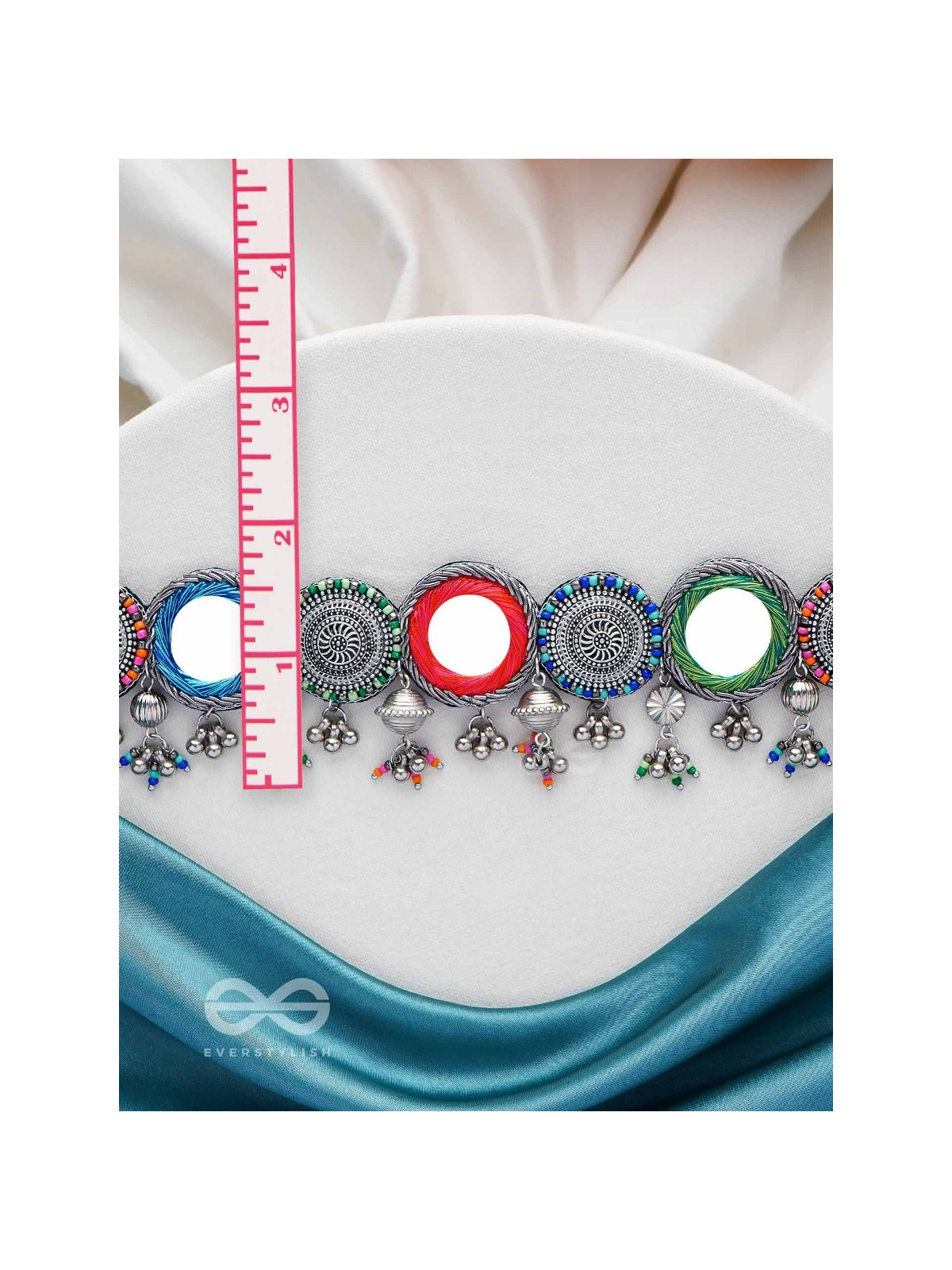 RANGAVYUHA - COLORBURST CASCADE - BEADS, MIRROR AND RESHAM EMBROIDERED AND OXIDISED NECKLACE