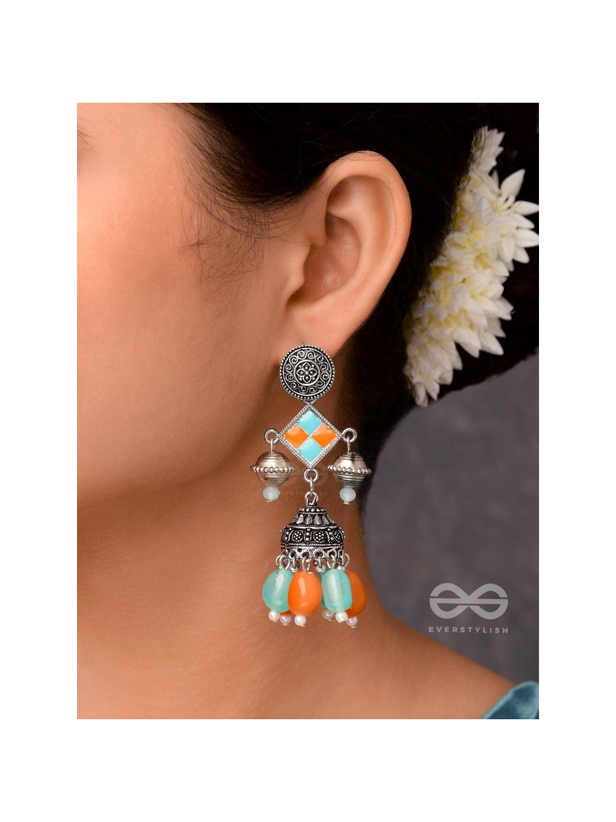 MYSTIC OCEAN SUNDOWN - EMBELLISHED OXIDISED EARRINGS