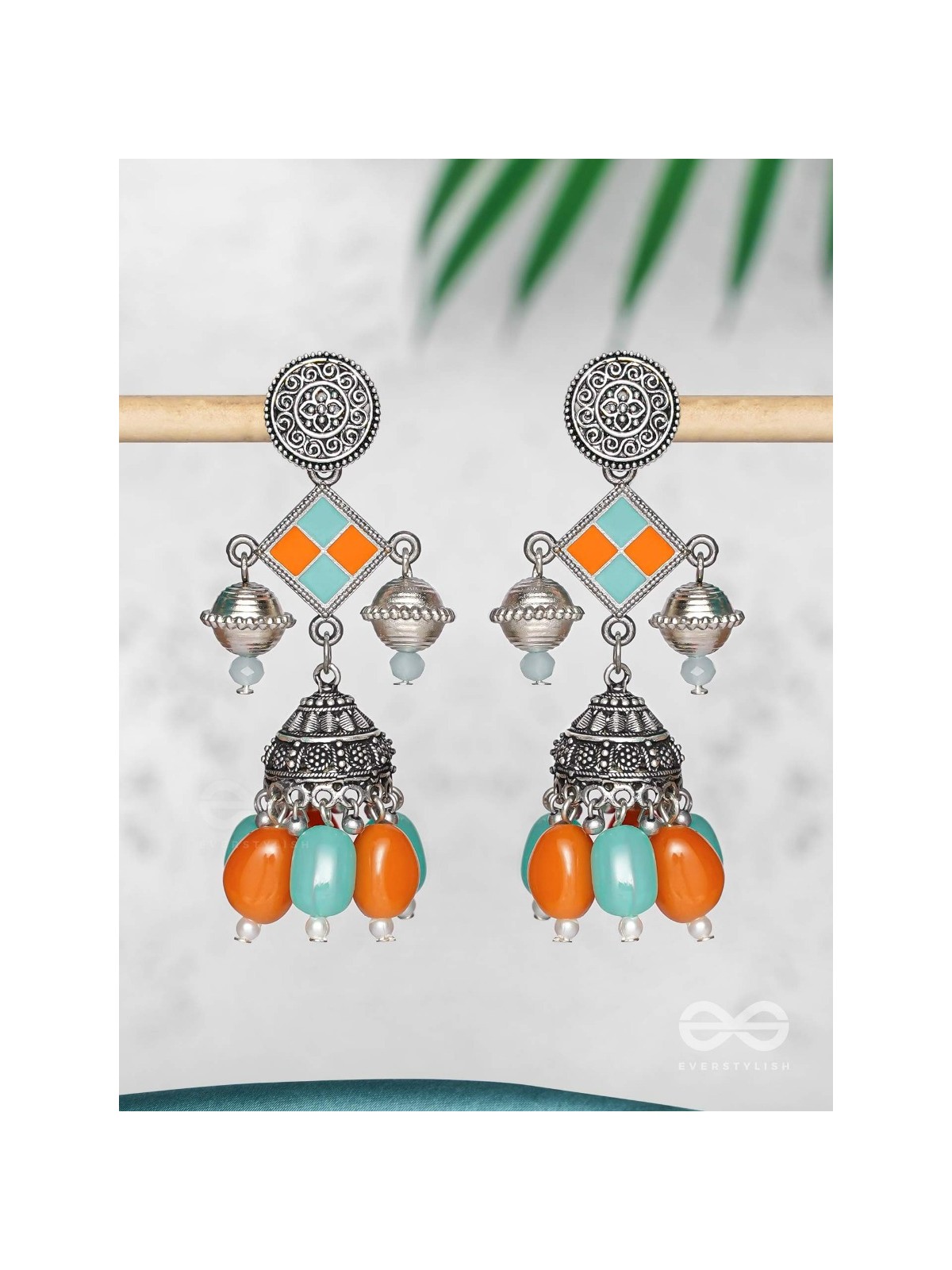 MYSTIC OCEAN SUNDOWN - EMBELLISHED OXIDISED EARRINGS