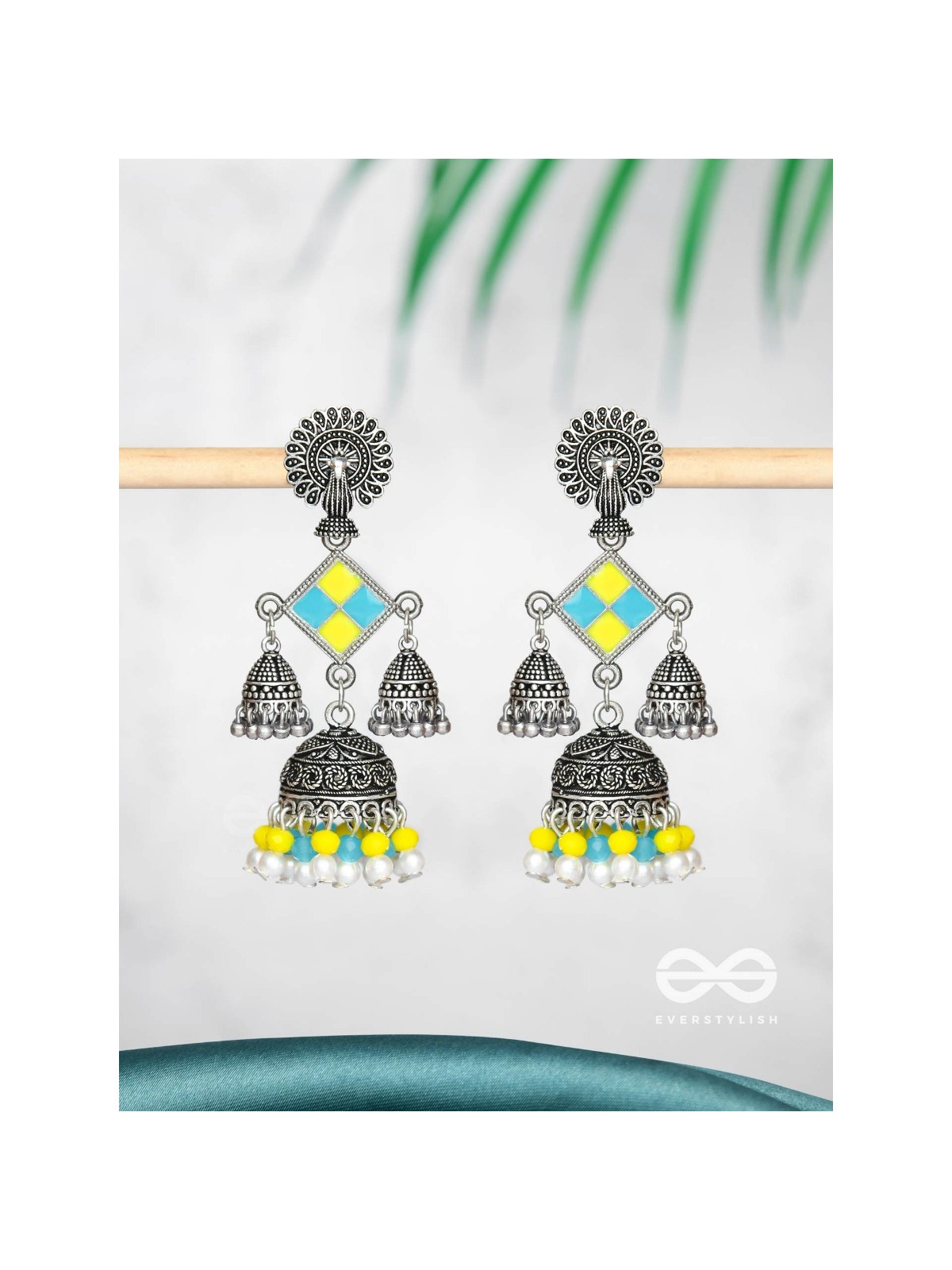 MELLOW YELLOW SKIES - EMBELLISHED OXIDISED EARRINGS