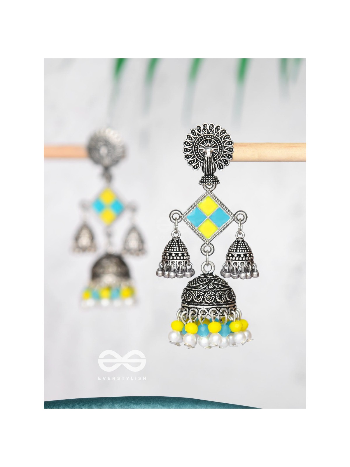 MELLOW YELLOW SKIES - EMBELLISHED OXIDISED EARRINGS