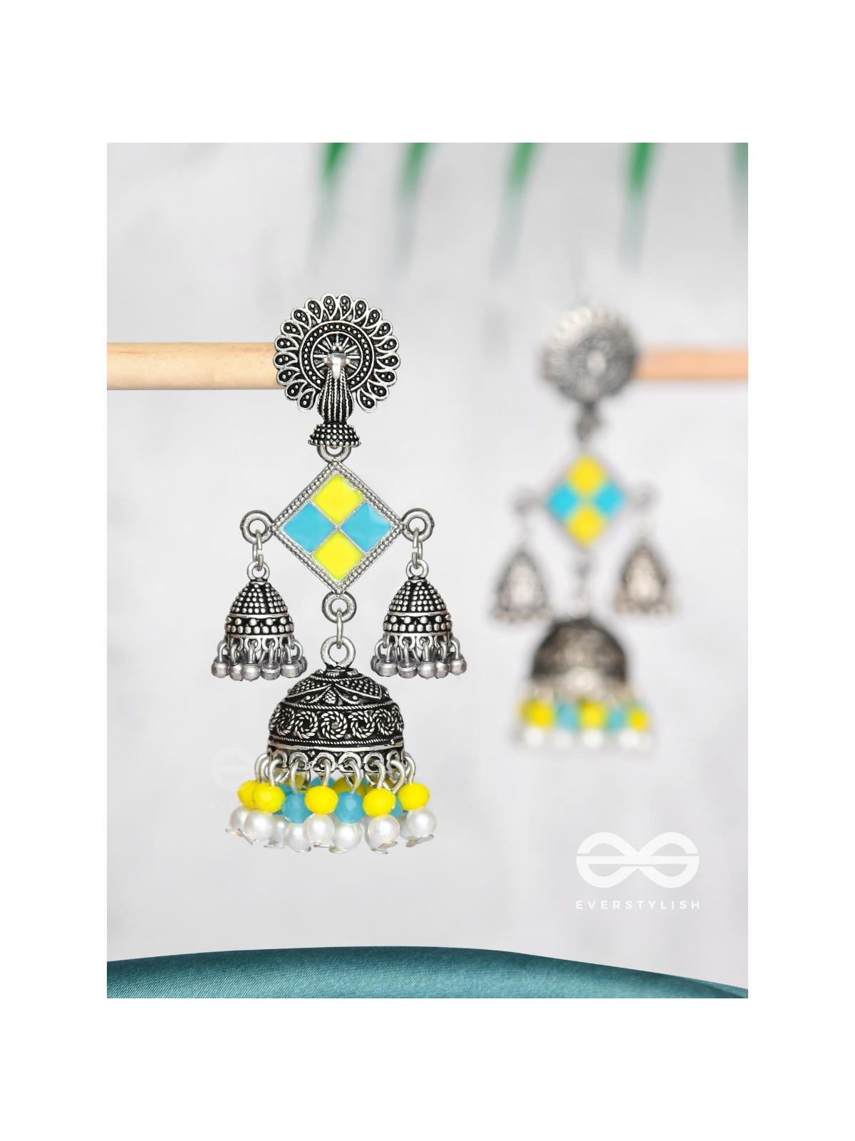 MELLOW YELLOW SKIES - EMBELLISHED OXIDISED EARRINGS